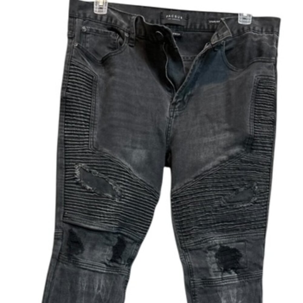 Men's PacSun Los Angeles Black Denim Jeans-Size 34x32-Distressed-Comfort Stretch